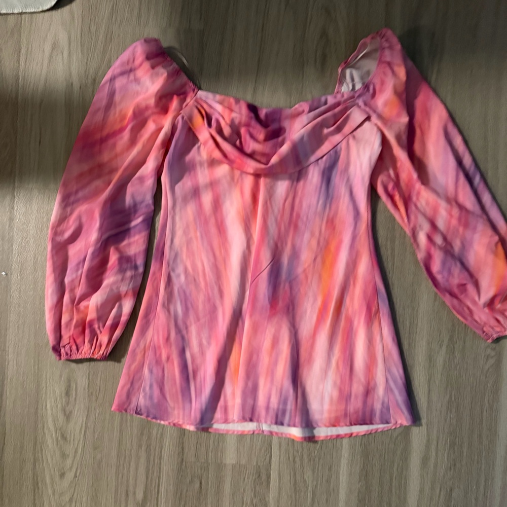 Hello Molly Pink Tie-Dye Puff Sleeve Blouse